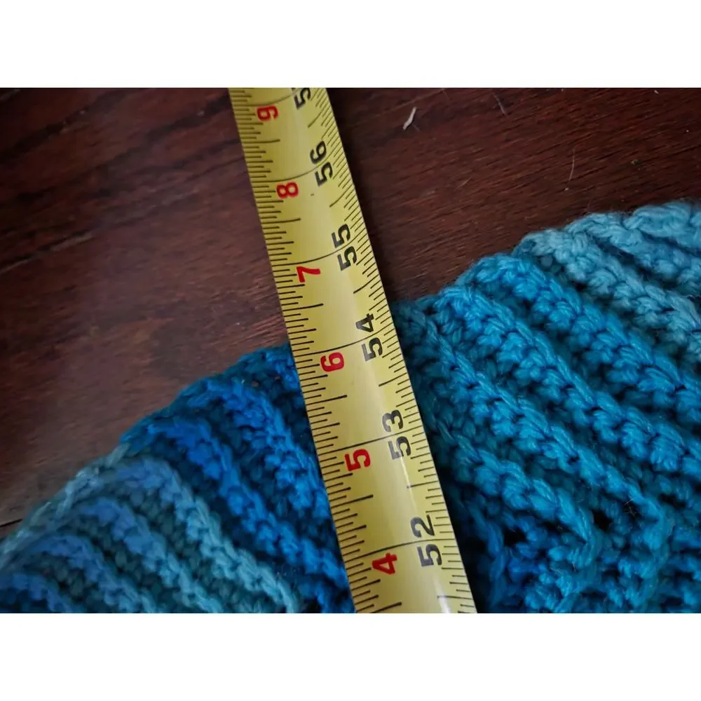 Vintage Hand Made Blue/Teal Chevron Crochet Blanket Zig Zag Ripple 76